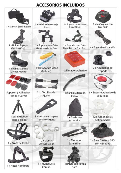 valija estuche kit 64 accesorios para gopro sjcam sport cam