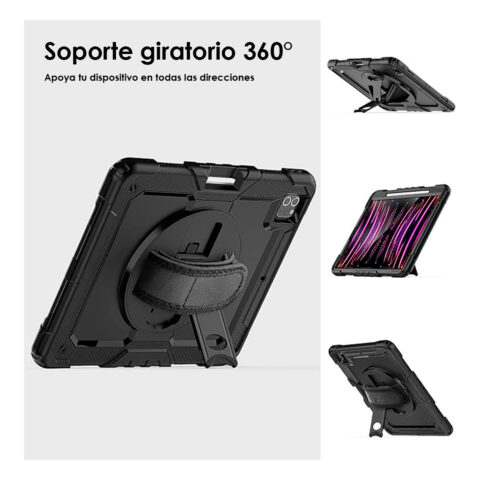 funda de silicona rigida para ipad pro 12.9 con portalapiz, soporte giratorio y correa para la muñeca