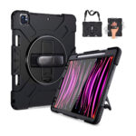 funda de silicona rigida para ipad pro 12.9 con portalapiz, soporte giratorio y correa para la muñeca