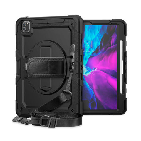 funda de silicona rigida para ipad pro 12.9 con portalapiz, soporte giratorio y correa para la muñeca
