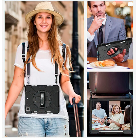 funda para ipad con portalapiz, soporte giratorio y correa para la muñeca
