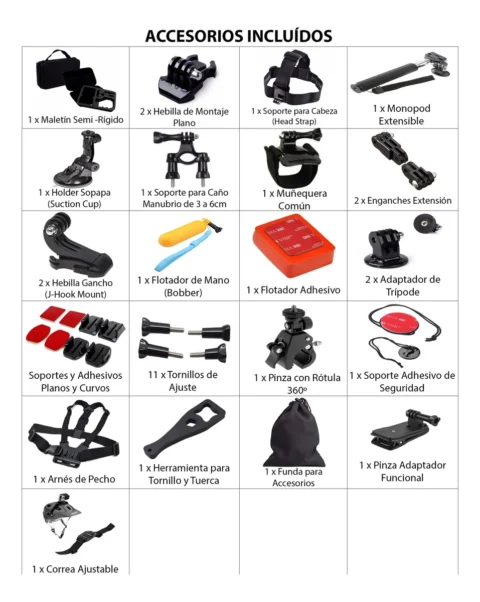 Kit Maletin 48 Accesorios De Gopro 10 11 12 13 Sjcam Gadnic - Imagen 5