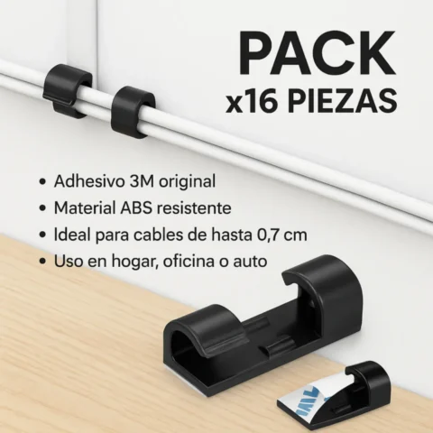 Clips Organizadores De Cables Con Pegamento 16 Piezas - Imagen 2